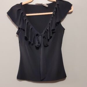 Chic Black Ruffle V-Neck Blouse